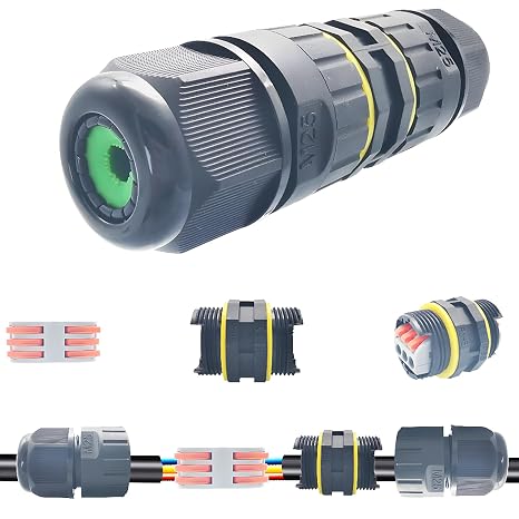 CESFONJER 1Pcs IP68 Waterproof Junction Box 2/3 Way Line M25 Extension Electrical Cable Connector, Wire Range 6-11mm, Power Cord Splice External Sleeve Coupler