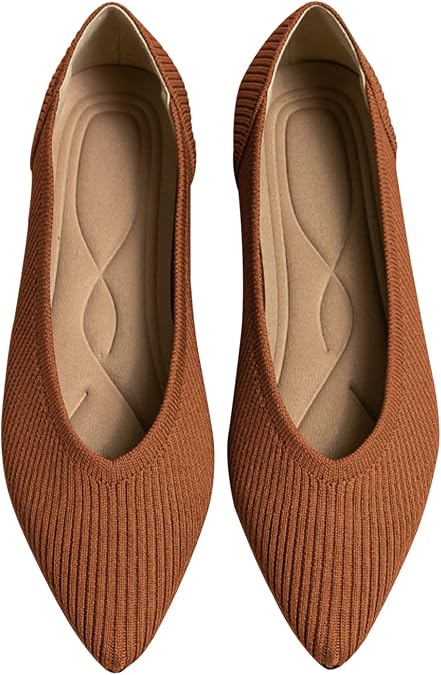 TINGRISE Women's Flats Shoes Pointed Toe Knit Ballet Comfortable Dressy Slip On Flat