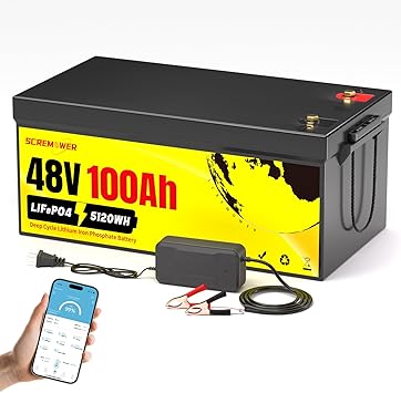 48V 100AH Lithium Golf Cart Battery - 5.12kWh LiFePO4 Battery, 1000A Peak Current, 10000+ Deep Cycles Batteries for 48V Golf Carts, Solar Systems, RVs & Off Grid Applications