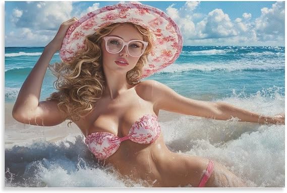 Bikini Beauty 3D Canvas Prints Wall Art Sexy Women Pictures Paintings for Living Room Bedroom Home Decorations Modern Artwork Ready to Hang 12x18inch(30x45cm)