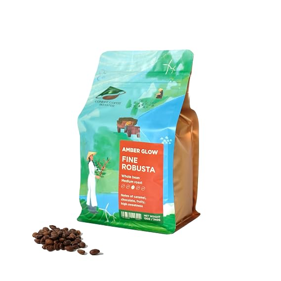 Conihat Whole Bean Coffee - 100% Vietnamese Premium Fine Robusta, Medium Roast, Chocolate & Woody Notes, Long Aftertaste, Low Acid, Single Origin, Hand-Picked, 12 Oz Bag