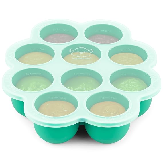 KeaBabies Silicone Food Freezer Trays with Lid, 2oz x 10 Pods(Alpine Green) | Baby Food Storage Containers, Easy Puree Meal Prep, Breast Milk Silicone Freezer Molds, Dishwasher, Microwave Safe, BPA-Free