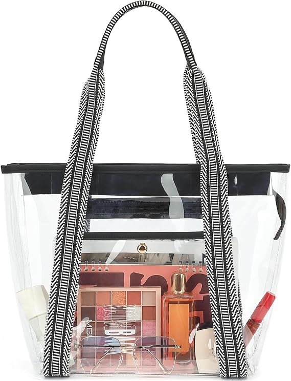 Fammart Clear Bags 12x6x12 Stadium Approved, Jelly Tote Bag for Women with Zipper for Beach Sports Concerts Work