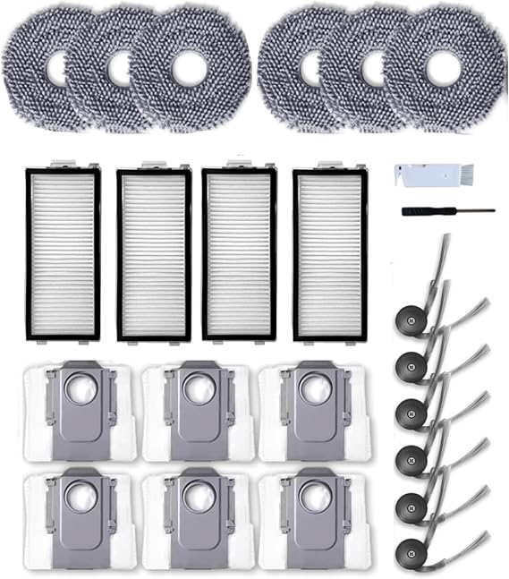 23 Packs Accessories Kit Compatible with Roborock Saros Z70/Saros Z70 Ultra Robot Vacuum Cleaner, Replacement Parts Include 6 Mop Clothes,4 Hepa Filters,6 Side Brush,6 Dust Bag
