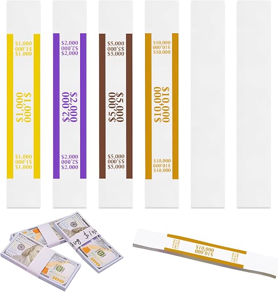 300pcs Currency Straps for Cash Management,4 Colors Self Adhesive Money Wrappers for Bills,Money Band Bill Wrappers for Banks, Businesses, and Home