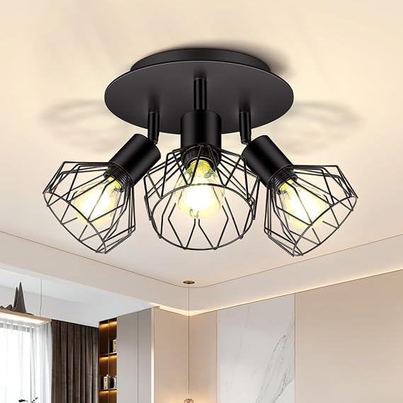 CANMEIJIA Black 3-Way LED Ceiling Light E14 Spot Fitting Rotatable Base [Energy Class F]