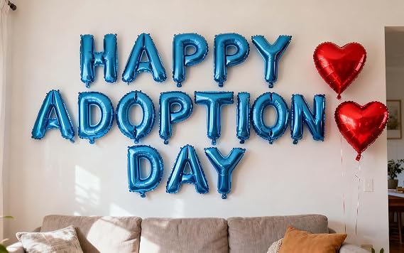 Happy Adoption Day Foil Balloons Letter Banner with Heart Balloons for Happy Gotcha Day, Child Pet Adoption Party Cat Dog Rescue Adoption Party