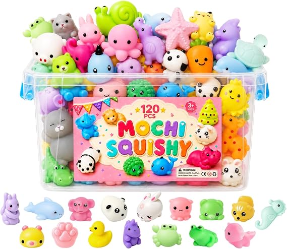 120 Pack Mochi Squishy Toys, Kawaii Mini Squishies Bulk Party Favors for Kids 8-12, Sensory Fidget Toys, Classroom Treasure Box Prizes, Goodie Bag Stuffers, Birthday Gifts