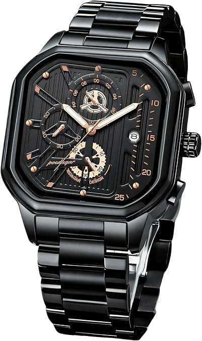 Luxury Men's Square Quartz Wristwatches Fashion Sports Chronograph Stainless Steel Watches Waterproof Luminous Man Wristwatch Date Clock