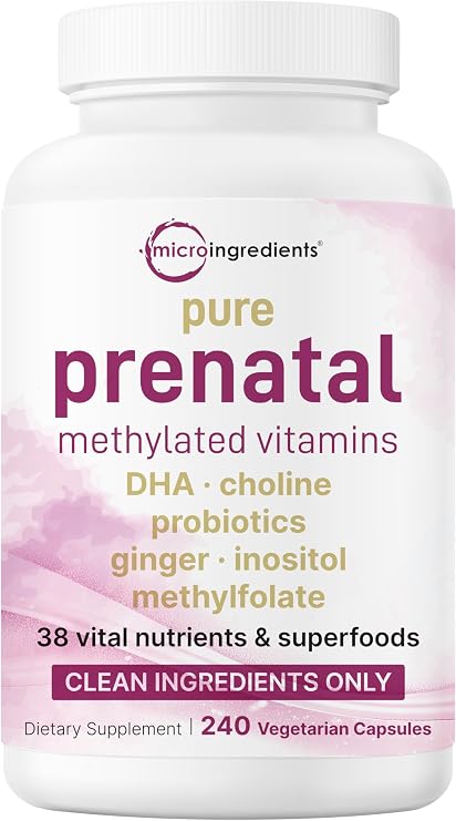 Micro Ingredients Prenatal Vitamins for Women | 38-in-1 with Folate, DHA, Choline, Iron, Probiotics, Inositol, Vitamin C, D, B Complex | No Fillers | 240 Veggie Capsules