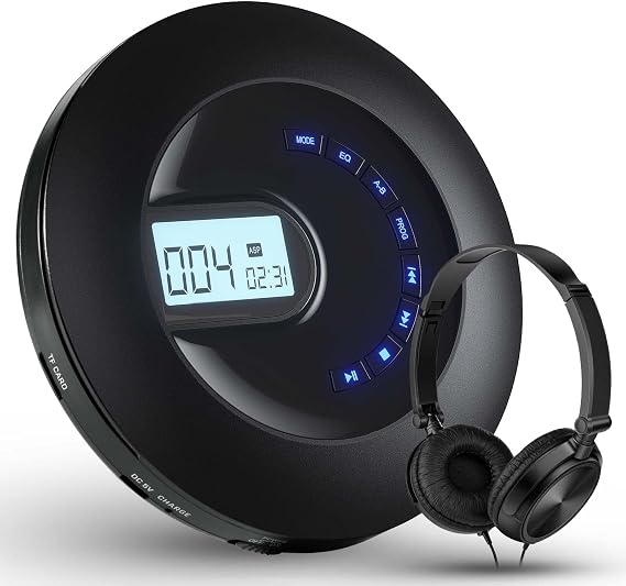 CD Player Portable with Headphone, Rechargeable, LCD Display, Backlight | Portable CD Player with Headphone Jack, AUX Output, Shockproof for Home Car and Travel