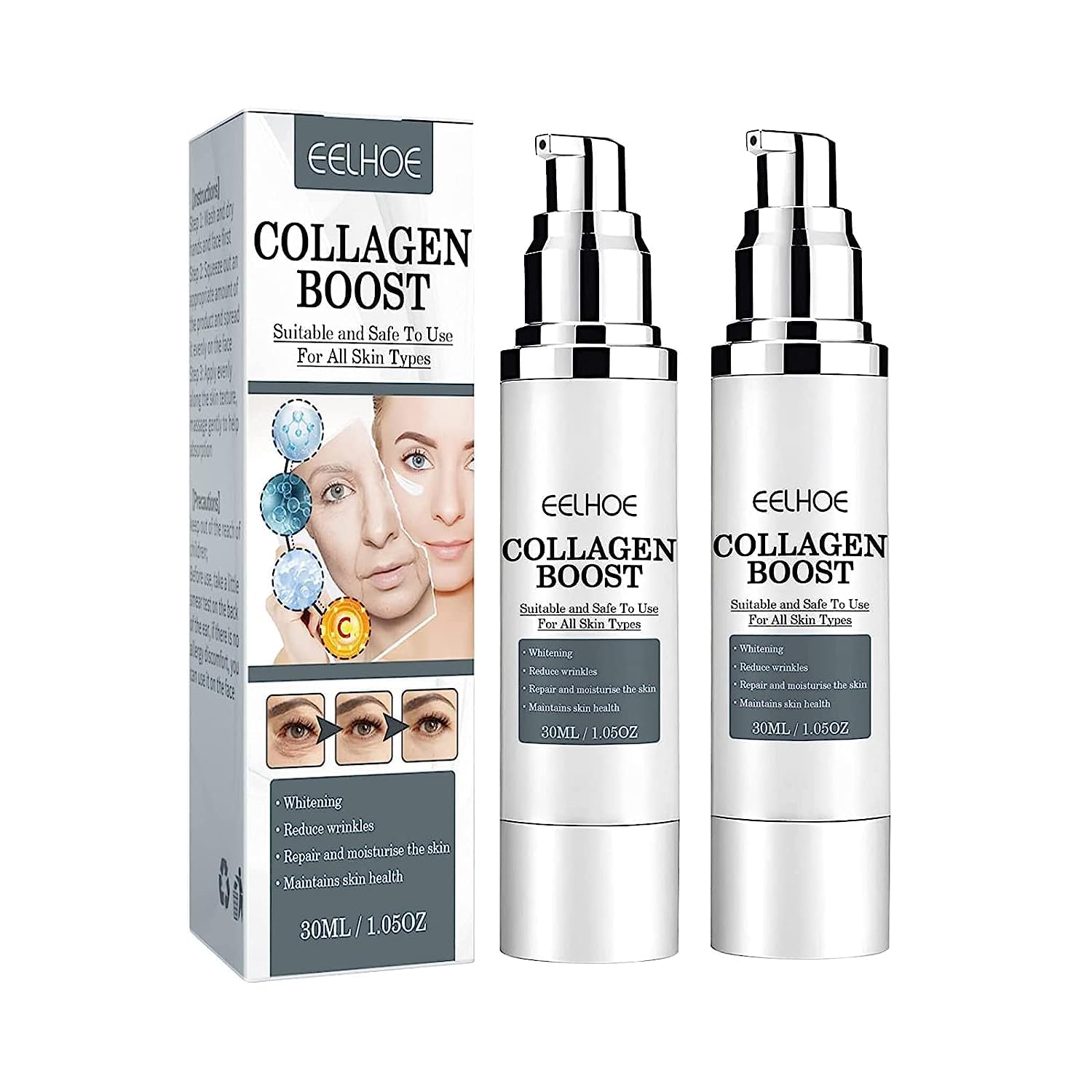 EELHOE Collagen Boost Anti-Aging Serum, Hyaluronic Acid, 2PCS