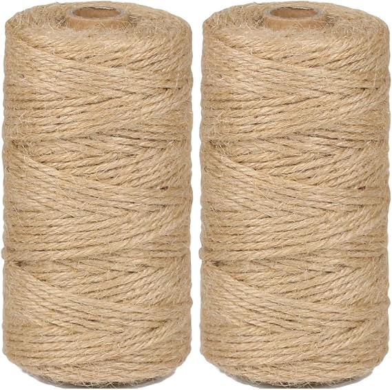 2Pack 3mm Natural Jute Twine String 656 Feet Long Twine String for Crafting Gardening Gift Wrapping Macrame DIY Home Decor (Brown-328Feet/Roll)