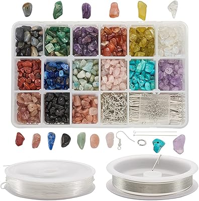 KISSITTY About 900pcsbox Natural Irregular Chips Stone Beads with Earring Making Kit and Beading Wires for DIY Jewelry Making