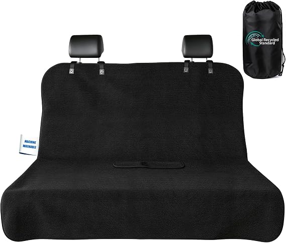 Car Seat Cover Towel, Waterproof Sweat Absorbent Back Seat Protector for Sedans SUVs & Minivans, Non-Slip Machine Washable Rear Bench Cover for Post-Gym, Beach, Pets & Kids (Black)