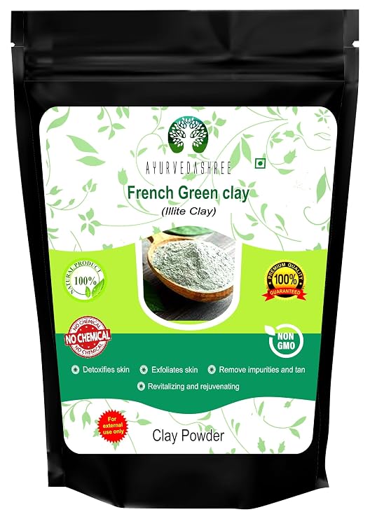 AYURVEDASHREE French Green Clay Powder 100 Gm | 100% Pure Montmorillonite Clay | Absorbs Excess Oil | Highly Recommended For Oily Skin | Deep Facial Cleanser