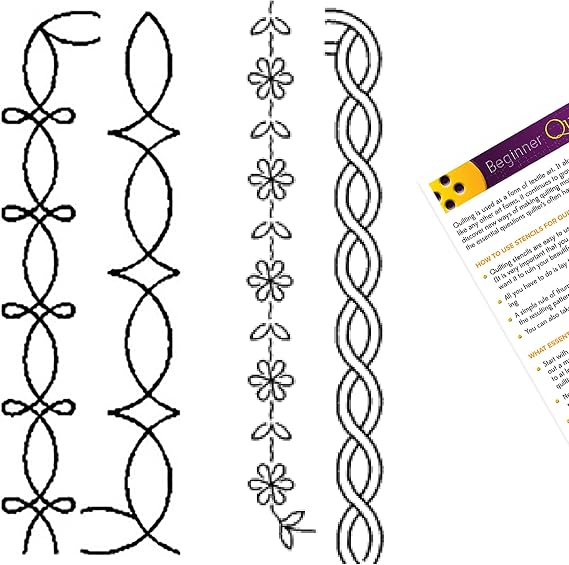 Quilting Stencils for Machine and Hand Quilting - 2 Quilting Stencils for Border Patterns - Border Plastic Quilt Stencil Set with Guide