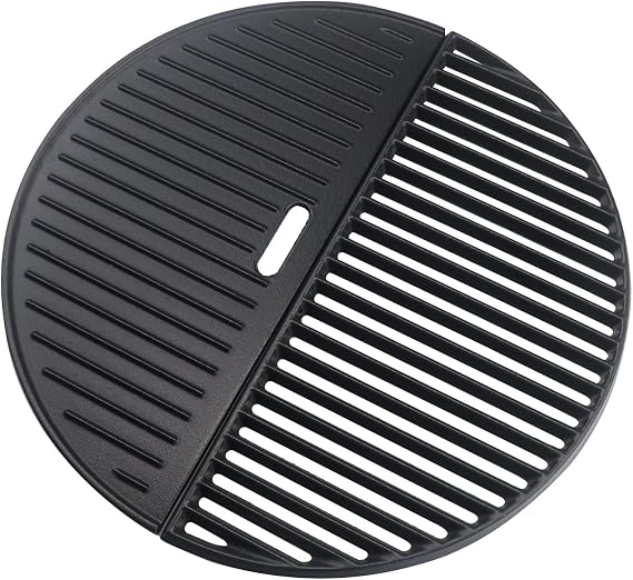 18" Half Moon Cooking Grate and Half Moon Reversible Griddle Replacement for Kamado Joe Classic III II I, Large Big Green Egg Kamado, Cast Iron Grid Grate for Weber Kettle 18" Charcoal Part