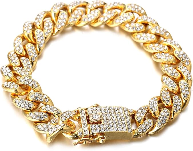 Halukakah Men's Gold Cuban Link Chain, 13MM Iced Out Miami Style, 18K Real Gold Plated/Platinum White Gold Finish Bracelet Necklace, Full CZ Diamond Cut Prong Set,  with Gift Box