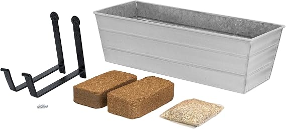 Achla Designs Bloom Box Garden Growing Kit, Medium White with Wall Brackets,