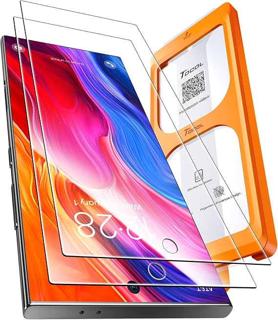 Tocol Tempered Glass Screen Protector for Samsung Galaxy S24 Ultra 6.8 Inch Easy to Install Blasenschutz Anti-Fingerabdruck 9H Militärschutz Stoßfest Kratzfest Haltbarkeit Kompatibel mit Hülle HD Folie 2 Stück