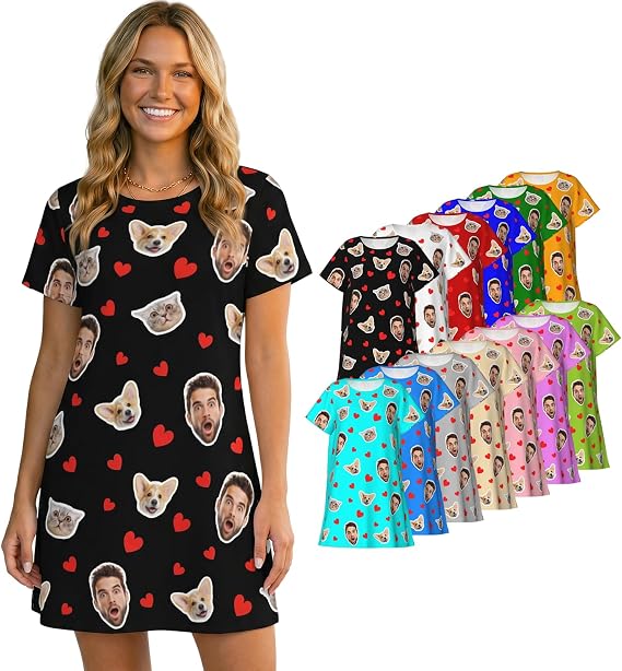 Custom Nightgown for Women, Personalized Pajamas Dress with Face, Customized Nightdress Funny Gifts