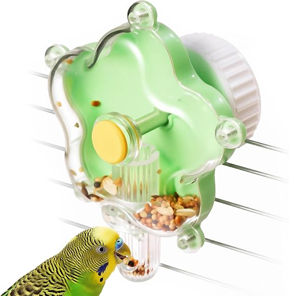 360-Degree Rotating Bird Feeder Toy, Clear Acrylic, Interactive Parrot Cage Accessory with Multiple Compartments, Indoor Pet Entertainment, 8 x 8 x 6 Inches (Green)