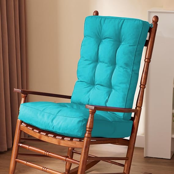 IPYNBAP Rocking Chair Cushion, Waterproof and Fade-Resistant Patio Chair Cushions, Tufted Chair Pads for Rocker Furniture, 17x17 Inch, Indoor/Outdoor Seat Cushions with Ties, Teal Blue