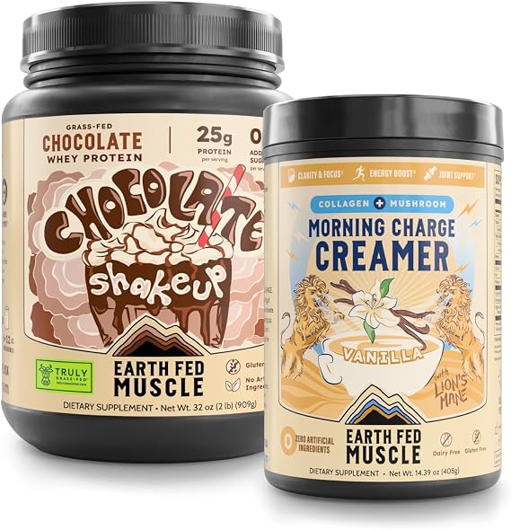 Earth Fed Muscle GrassFed Whey + Lions Mane & Collagen Morning Charge Bundle