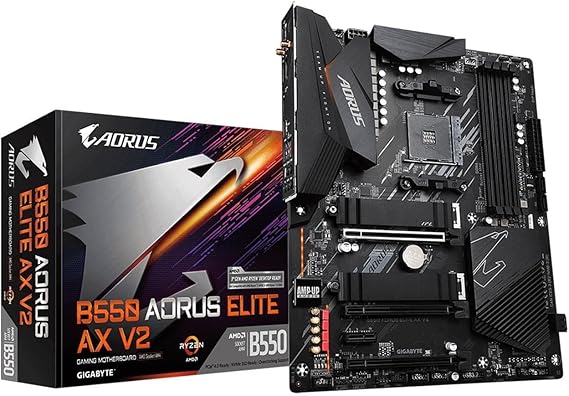 GIGABYTE B550 AORUS Elite AX V2 AMD AM4 ATX Motherboard, Supports Ryzen 5000/4000/3000 Processors, DDR4, 12+2 Power Phase, 2X M.2, PCIe 4.0, Front USB-C, WIFI6, 2.5 GbE LAN, Q-Flash Plus, RGB Fusion
