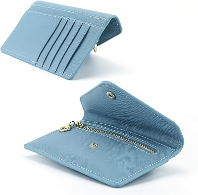 Womens Thin Minimalist Creative Wallet,Slim Cute Change Purse and Credit Card Holder with Zipper compartment for coins Blue