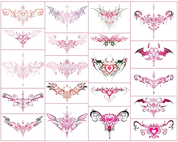 Sexy Navel Temporary Tattoos 20 Sheets Large Black Red Lace Abdomen Waist Waterproof Tattoo Stickers for Women Girl Fake Body Tattoos (Waist and abdomen)