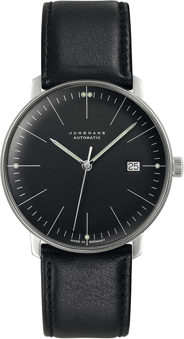 JUNGHANS Max Bill Automatic Watch 38mm Automatic Watch for Men, Automatic Movement, Stainless Steel Case, Leather Strap (27/4701.02) Matte Black Dial