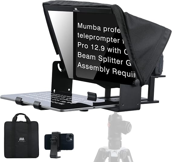 Mumba D15 Large Teleprompter for Camera, 15" Beam Splitter 70/30 Glass, No Assembly Required, All Aluminum Alloy Body with Waterproof Tote, Content Creator kit and Live Streaming Equipment
