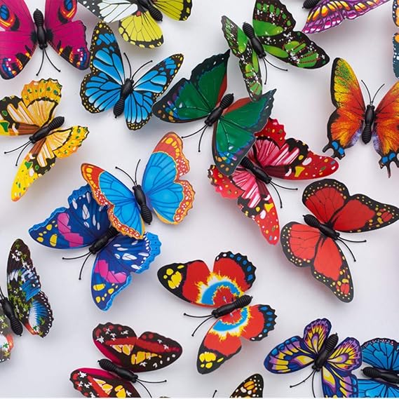 Garden Butterfly Stakes Decor - 30Pcs 7cm Butterfly Ornaments, Indoor & Outdoor Yard Patio Planter Flower Bed Pot Spring Garden, on Metal Stake Stems - Multicolor
