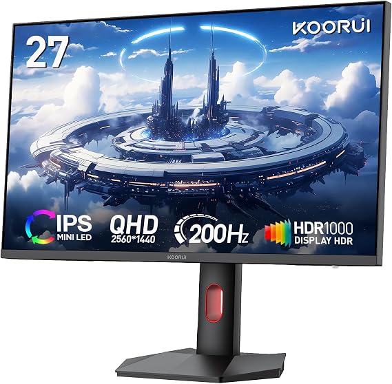 KOORUI 27 inch Mini-LED IPS Gaming Monitor, 200Hz 1ms, QHD 1440P HDR1000