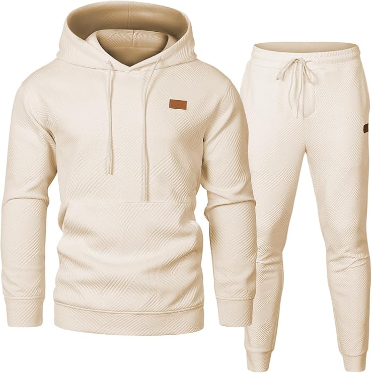 JMIERR Mens 2 Piece Hoodie Jogger Set Textured Knit Sweatsuit