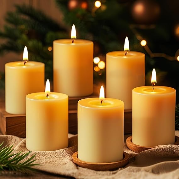 Pure Beeswax Candles, Large Candles Beeswax Pillar Candles Set of 6-120 Hour Burn Time, Wedding Candle or Large Candle for Home Interior