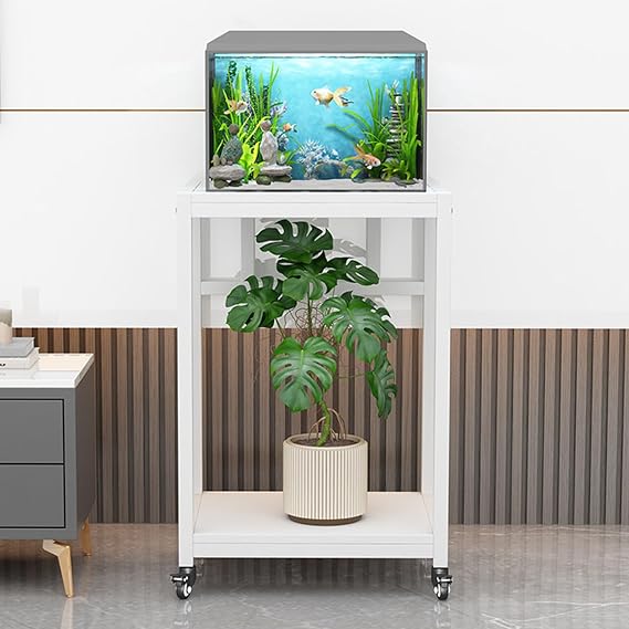 Mobile Fish Tank Stand with Wheels, Multi-Purpose Storage Rack, Sturdy Steel and Wood Construction, Suitable for Living Rooms and Offices(A,LxW40x40cm/15.7x15.7in)