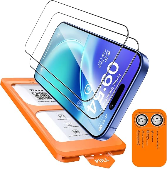 TOCOL 2+1 Pack for iPhone 16 Screen Protector+Camera Lens Protector