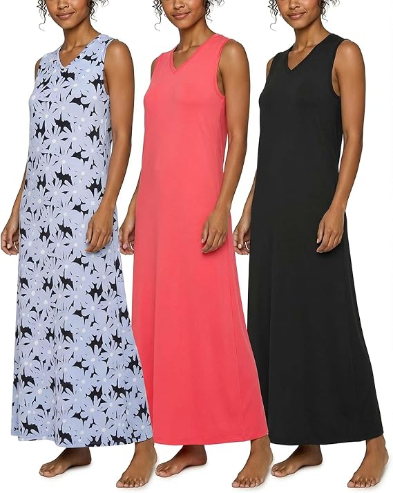 3 Pack Women's Maxi Tank Sleeveless Long Nightgowns Nightshirt Sleep Dress