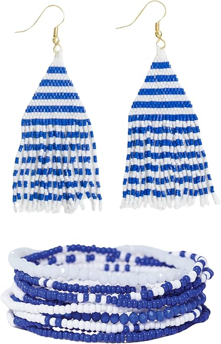 INK + ALLOY Women's Game Day Jewelry, Beaded Bracelets and Beaded Fringe Earrings Set, Handmade Jewelry for College Students, Teachers, Team Gifts, Football Moms