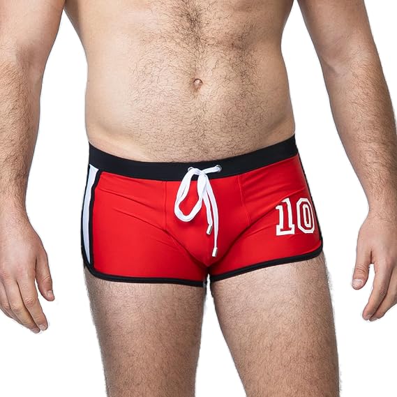 Taddlee Men's Swimwear Sexy Swim Boxer Square Cut Briefs Trunks Swimsuits Bikini (US, Alpha, Large, Regular, Regular, Red)
