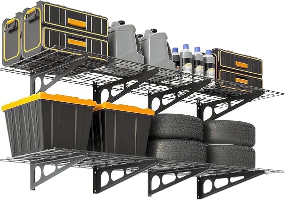 2 Pack 2x6 ft Garage Shelving Wall Mounted, Heavy Duty Storage Shelves 1600 LBS Capacity, 24" D x 72" W Wall Mounted Garage Storage Rack for Laundry, Warehouse, and Workshop