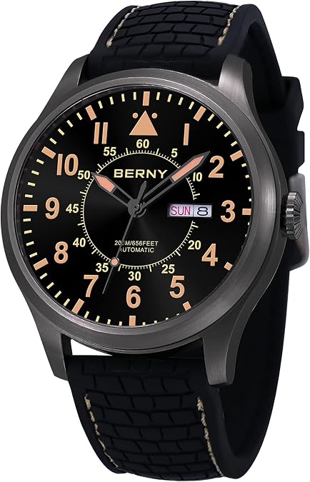 BERNY Men's Automatic Mechanical Watch Self Winding Watches Water Proof 20ATM Sapphire Glass Scratch Resistant Super Luminous with Oversize Dial(No Battery Required