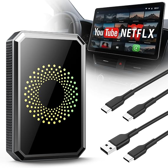 Volam AI Box Built-in Video Wireless CarPlay Adapter Stream Movies & Shows Directly to Car Screen, Plug & Play for Factory Car Stereo 2016& iOS 12+