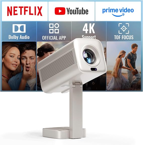[Officially-Licensed APP & 2500 ANSI] Mini Projector with WiFi and Bluetooth, VOPLLS Smart Portable Outdoor Projector 4K Support with TOF Real-Time Focus, Native 1080P Movie Projector