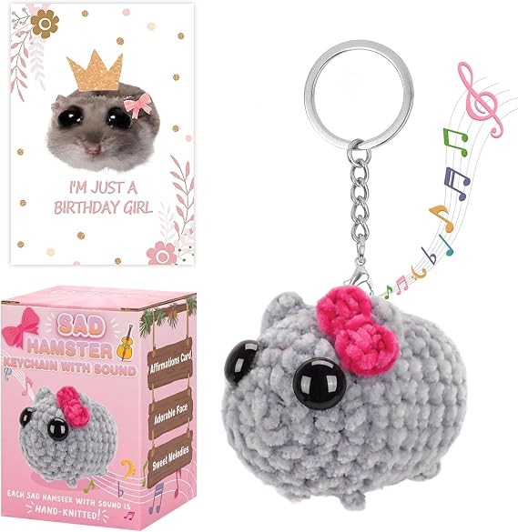 Sad Hamster Meme Keychain with Sound, Plush Gift Box Included