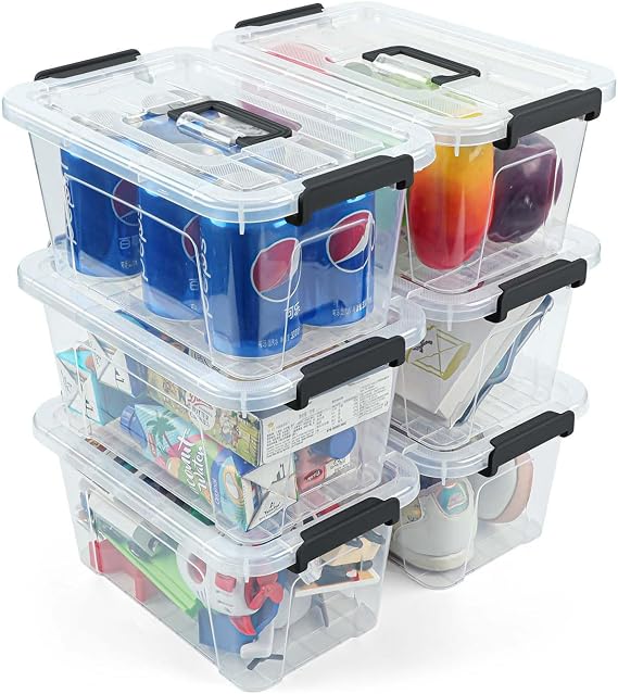 NUMIFUN Plastic Storage Bins with Lids 6 Pack Storage Organizer, 7 Quart Stackable Storage Bins with Buckle Lids and Handle easy for Home Office Pantry Organization, Clear Lids | Stackable organizing totes with buckle latches & handles.Dust-proof clear design for home,office & pantry space saving