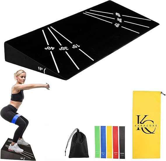 Squat Wedge 15-40 Slant Board with 5 Resistance Bands - Extra-Wide, Non-Slip Board for Deep Squats & Calf Stretching - 1000lb Capacity